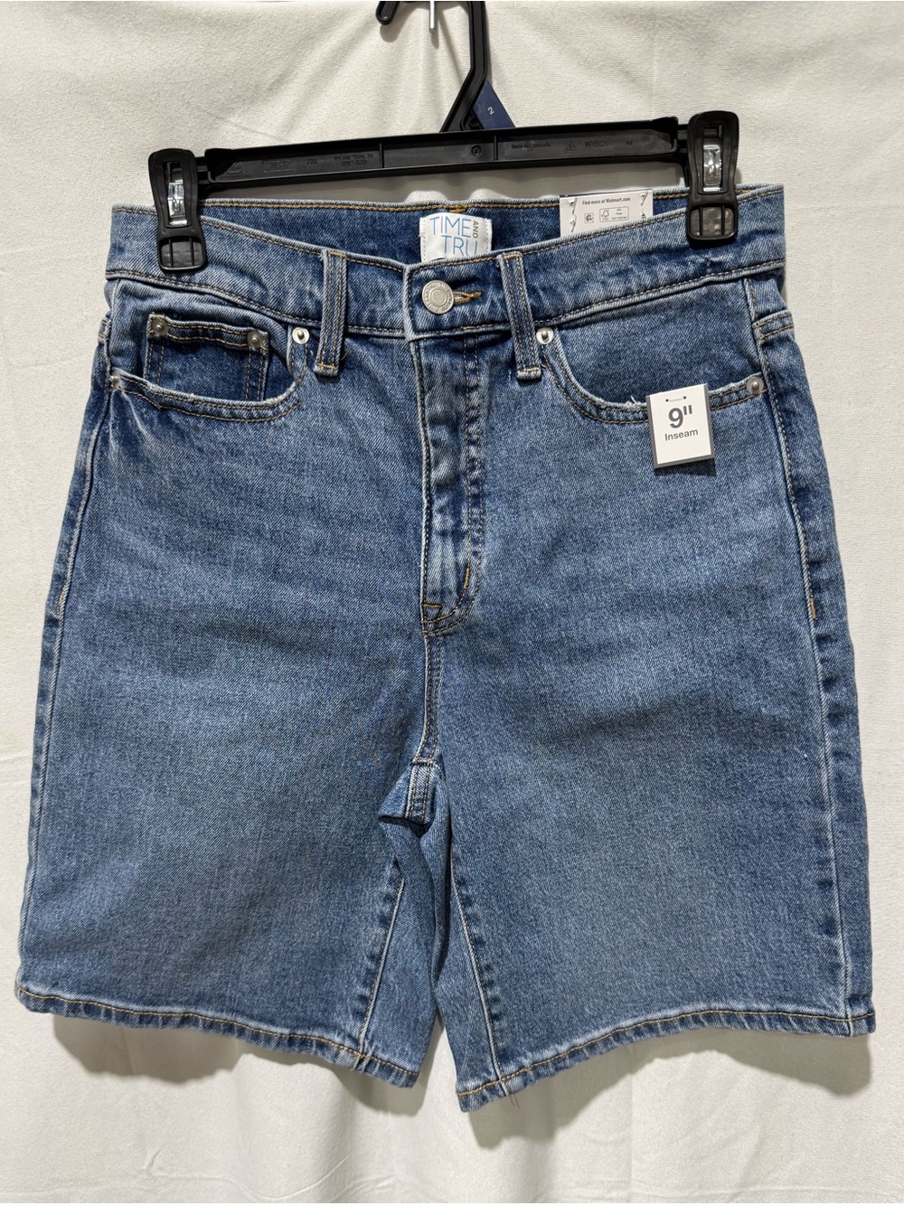 Time and Tru Blue Denim Bermuda High-Rise Jean Shorts 9” inseam